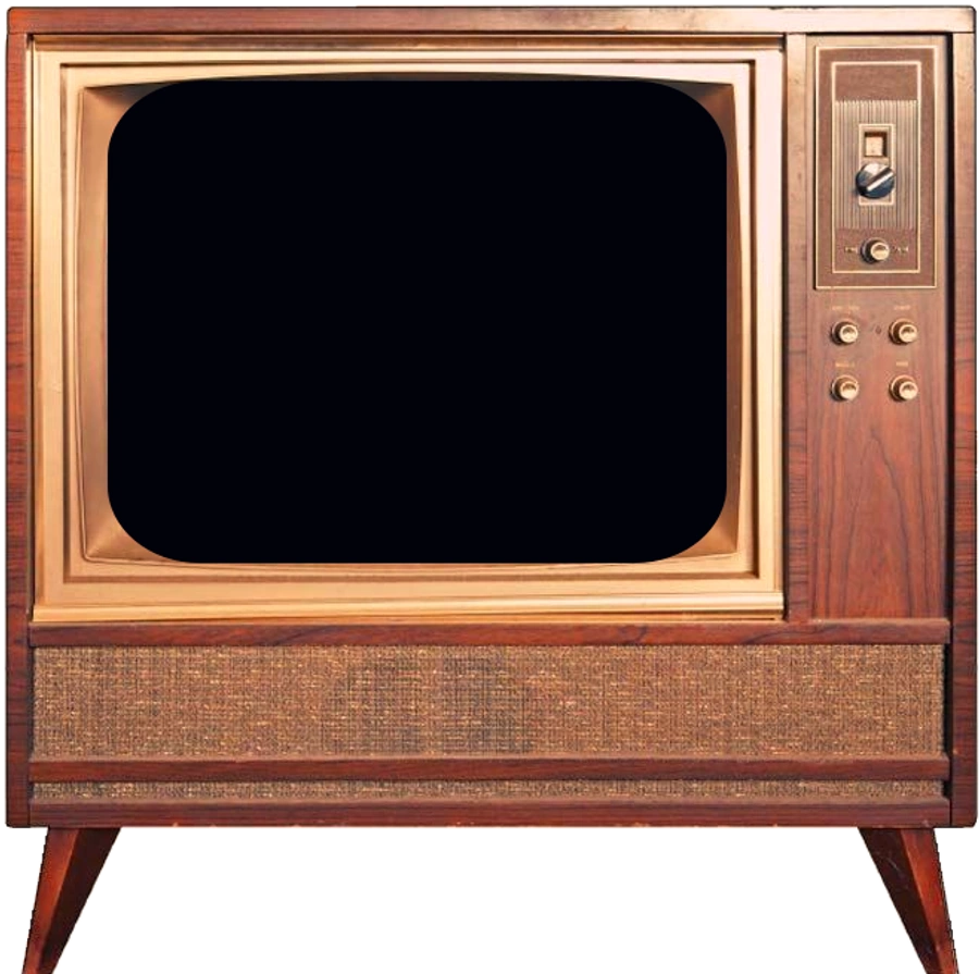 A 1960s walnut console television on splayed legs.